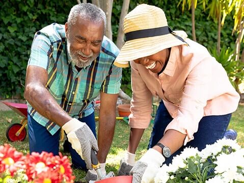 Happy older couple gardening